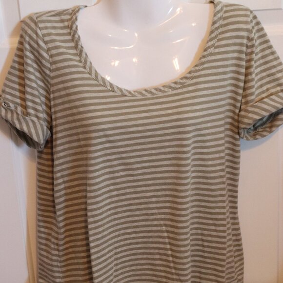 Talbots Tops - Talbots Woman Petite Grey Striped Short Cuffed Sleeve Tee Size XP Cotton/Modal